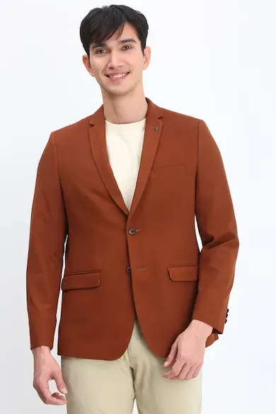 Men Maroon Slim Fit Textured Casual Blazer